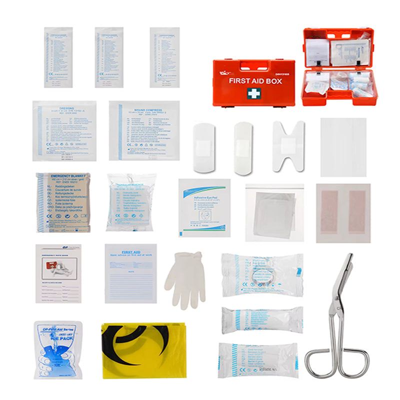 Demonstration of DIN Certificates German Standard Home Office Workplace ABS First Aid Kit Set